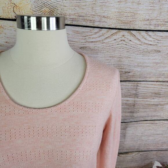 Anthropologie Akemi +Kin Sylvie Pointelle Pink Long Sleeve Top Size Extra Small - Picture 2 of 8